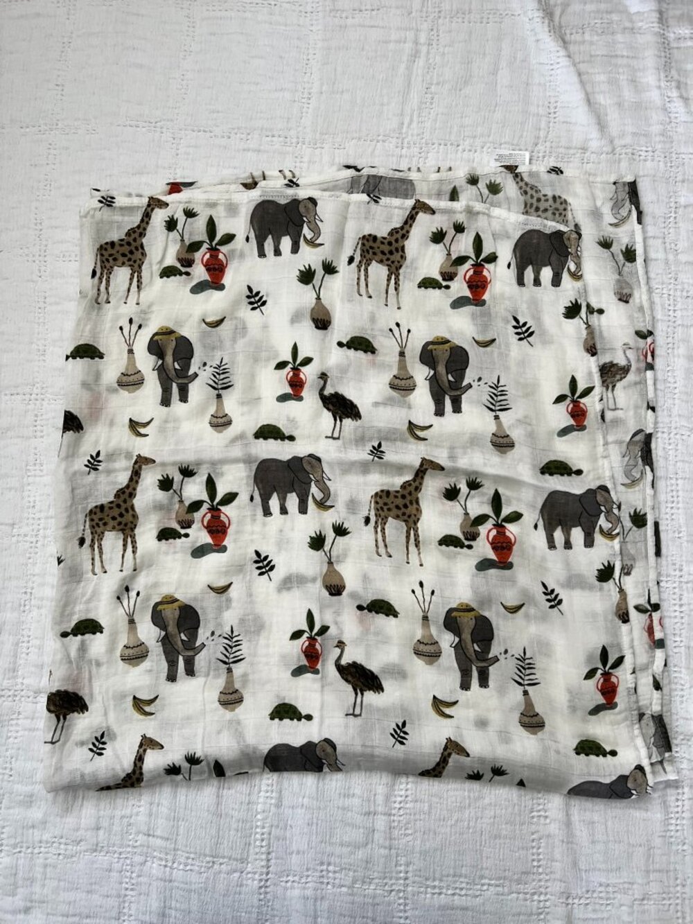 Little Unicorn Bamboo Muslin Safari Swaddle Blanket Elephant Giraffe 46x47